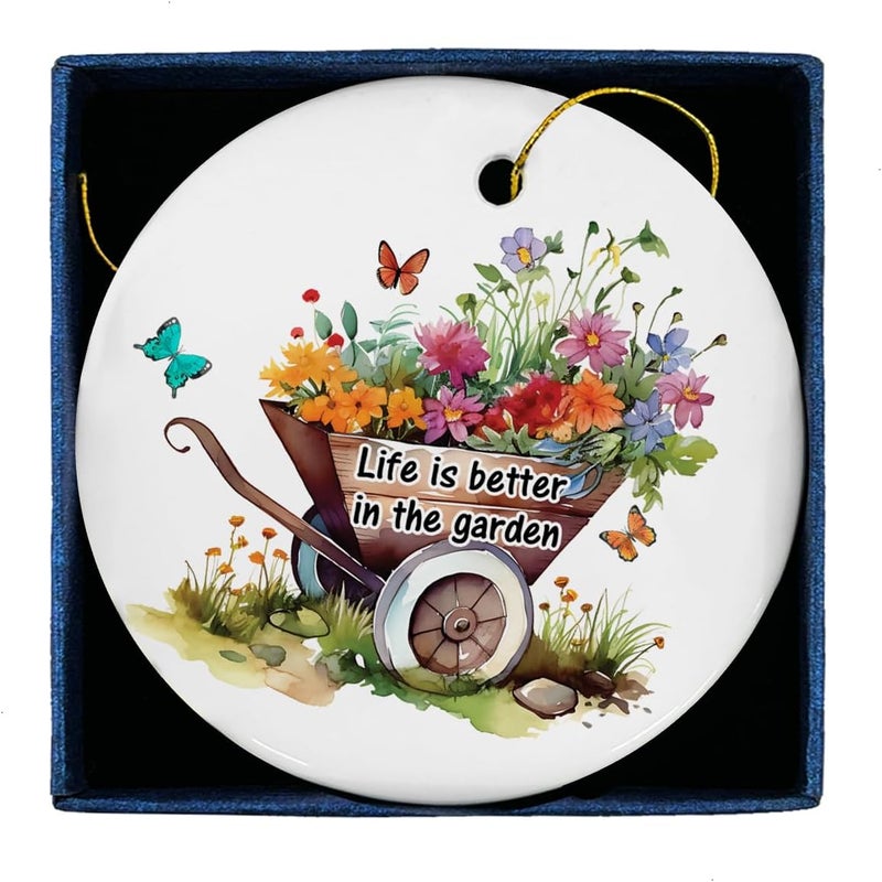ZOSAN Gardening Ceramic Christmas Ornament, Gardening Gifts for Plant Lovers Gardener, Life is Better in The Garden Ornament - Image 1